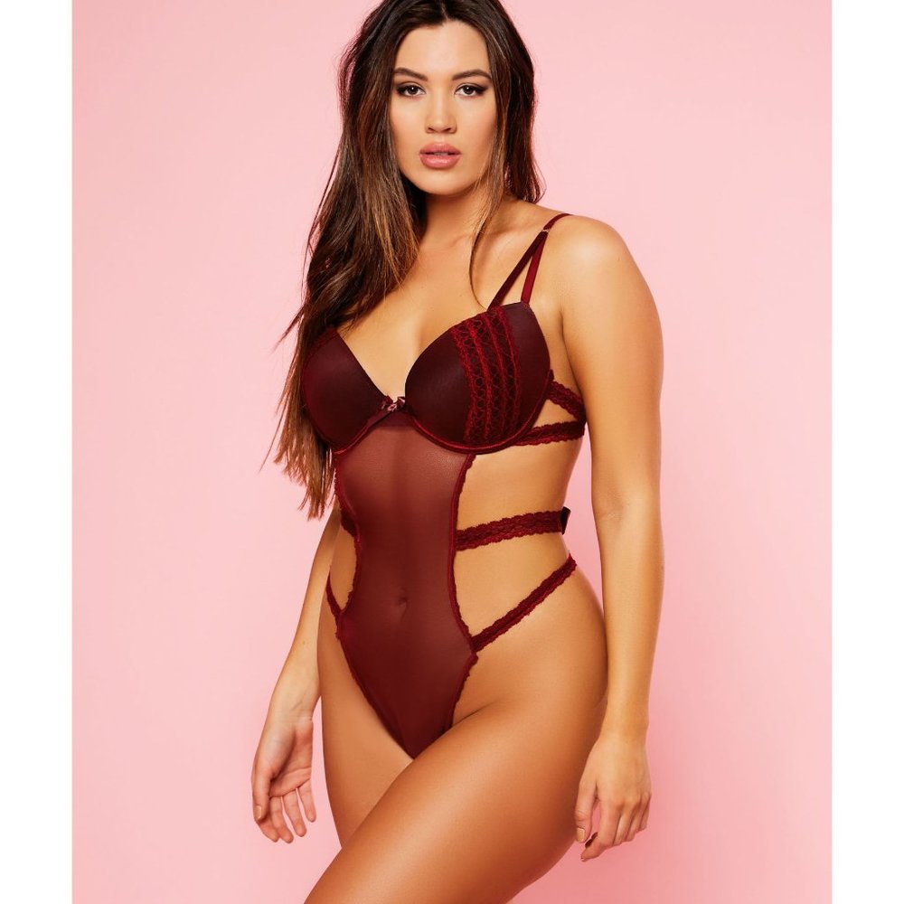 PLUS Underwire Cut Out Burgundy Teddy Linge